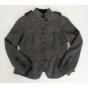 New ZARA Herringbone Tweed Wool Military Inspired Short Jacket XL Peplum